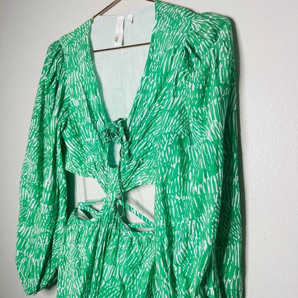 Jonathan Simkhai Adelaide Green Floral Print Satin Cutouts Maxi Dress size XS - Picture 11 of 16